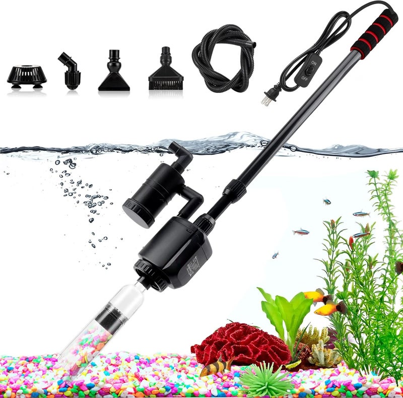 AQQA Electric Aquarium Gravel Cleaner, 6 in 1 Automatic Fish Tank Cleaning Tools Gravel Vacuum for Aquarium, Suitable for Change Water Wash Sand Water Filter and Water Circulation (320GPH, 20W) - Image 1